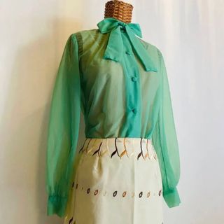 マルテ(Marte)のvintage yellowgreen sheer organdy blouse(シャツ/ブラウス(長袖/七分))