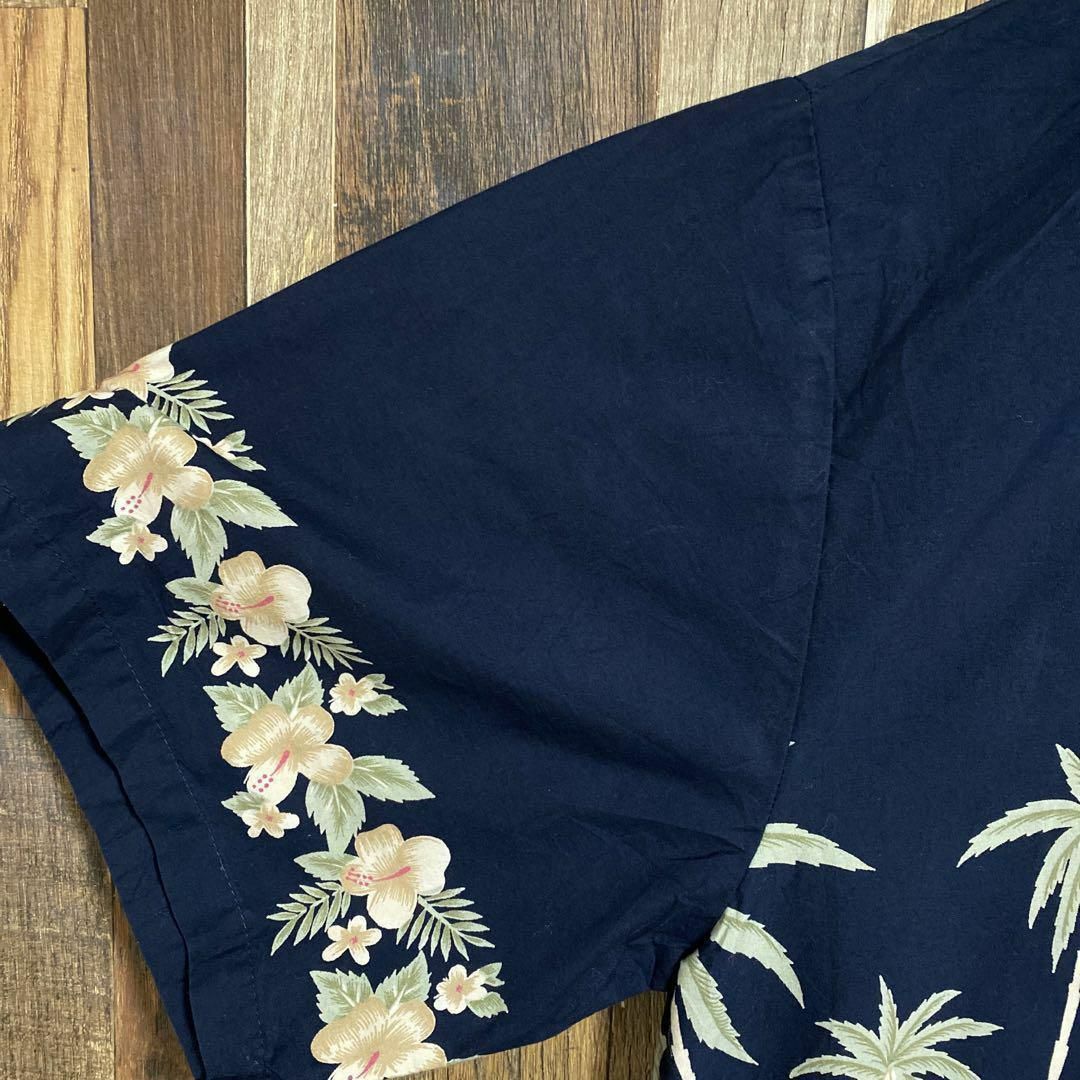 メンズ 半袖 アロハ シャツ ハワイアン 総柄 紺 2XL USA 90s
