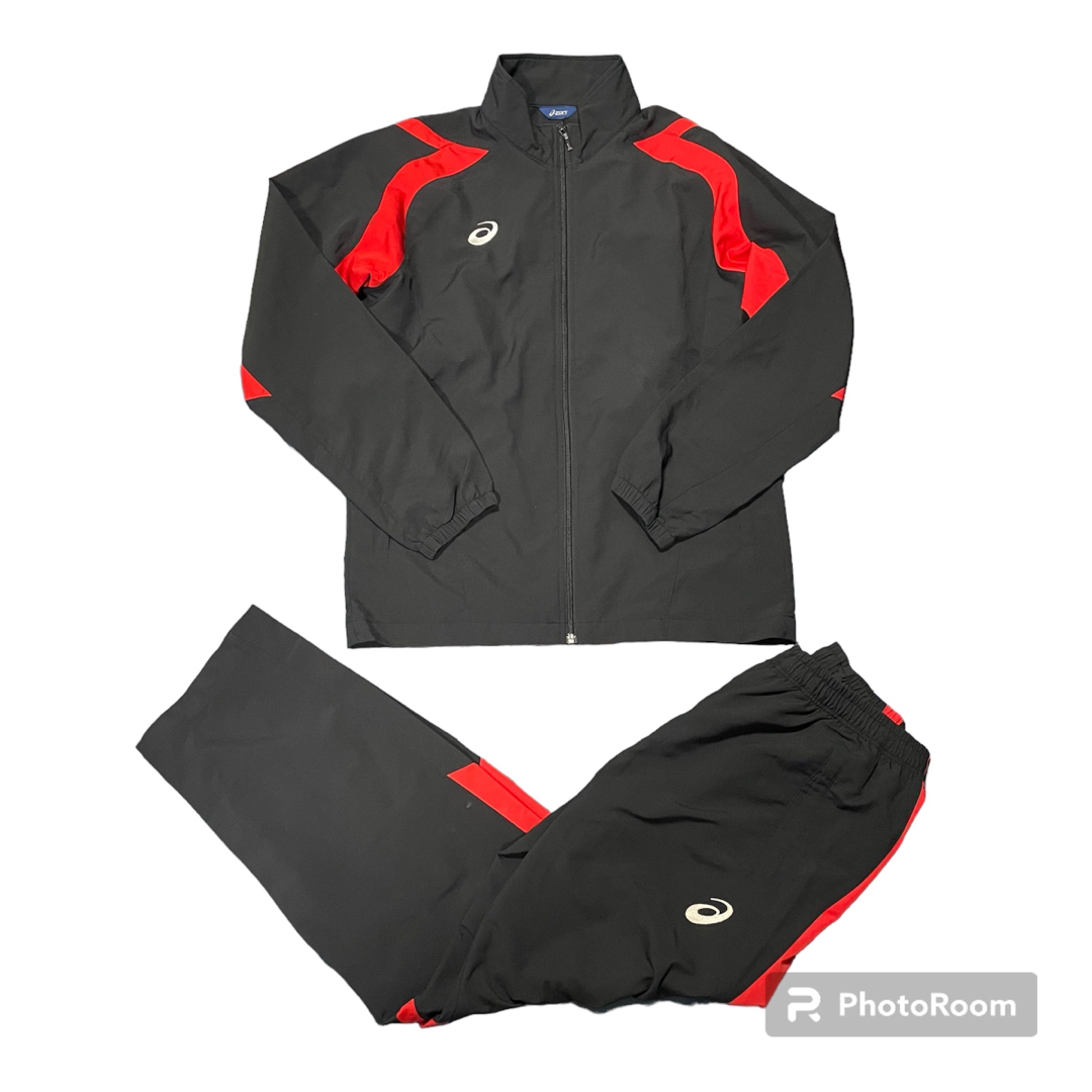asics - 【超希少品】asics ジャージ セットアップ 上下 ブラック 赤 M