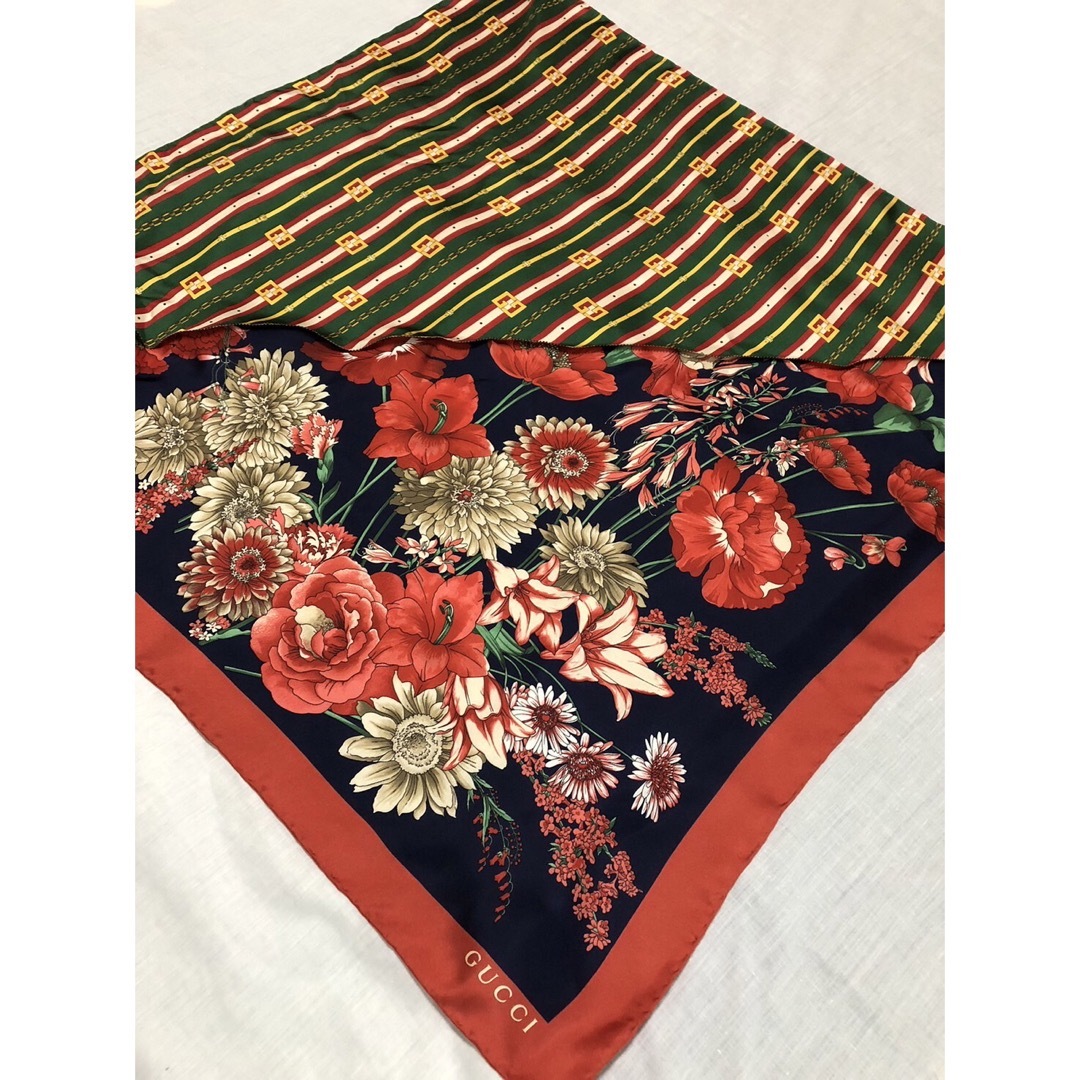 GUCCI グッチ 花柄/GG柄 大判シルクスカーフ 稀少品 買取見積書有り-