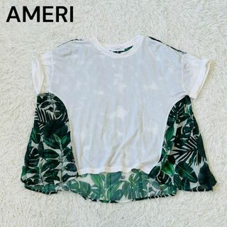 AMERI アメリ　ボタニカル　花柄　プリーツ　ドッキング　Tシャツ　白(Tシャツ(半袖/袖なし))