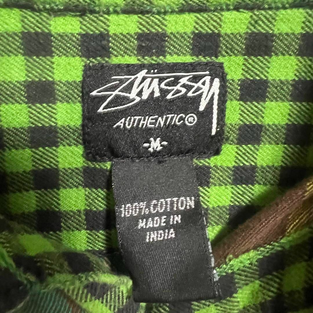 00s STUSSY ネルシャツ M ピスネームロゴ ポケット チェックシャツ