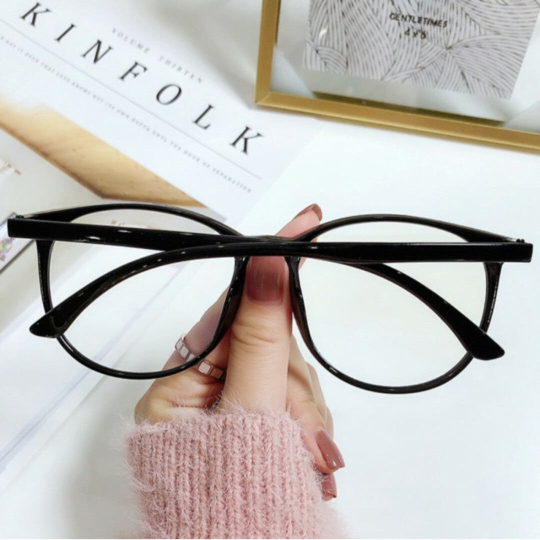 伊達メガネ  ブラック 黒ぶち 眼鏡 小顔効果 レンズなし　ファッション　大き目 レディースのファッション小物(サングラス/メガネ)の商品写真