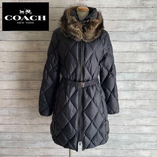 極美品　COACH　ダウンコート　ラクーンファー　キルティング　黒　M