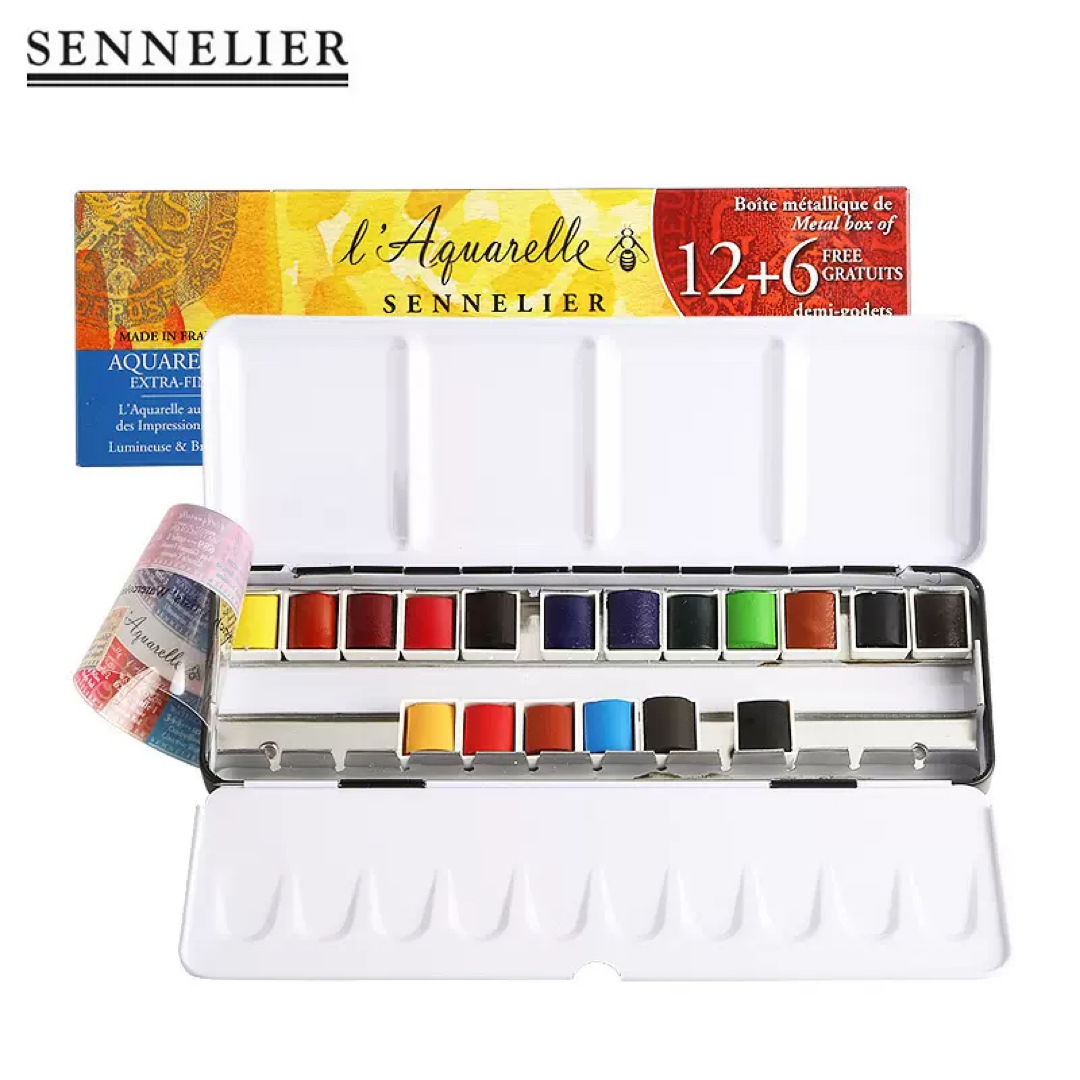 Sennelier  セヌリエ 固形水彩絵具ハーフパン　18色メタルケース