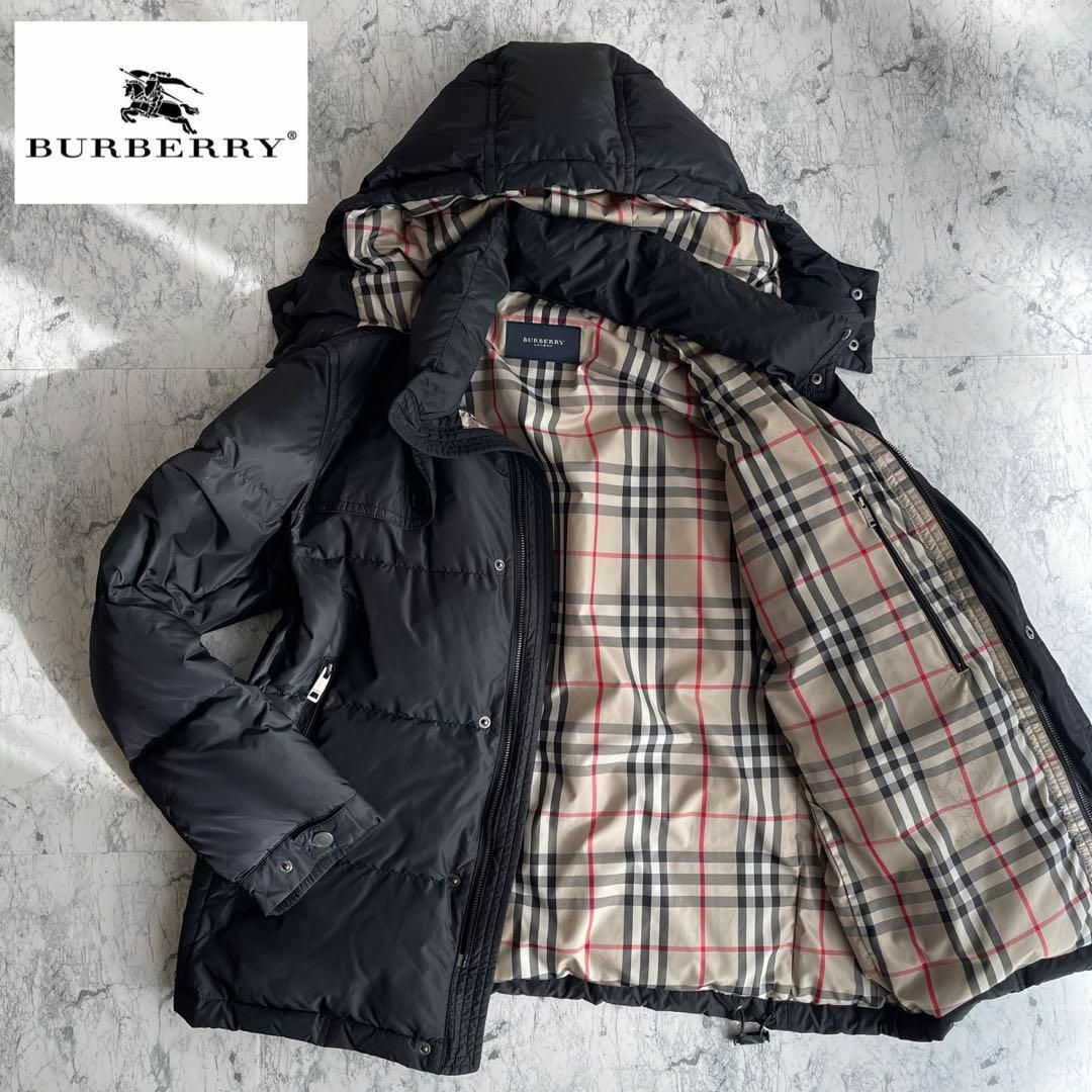 Burberryバーバリーダウンジャケットlブラック黒ノバチェック-