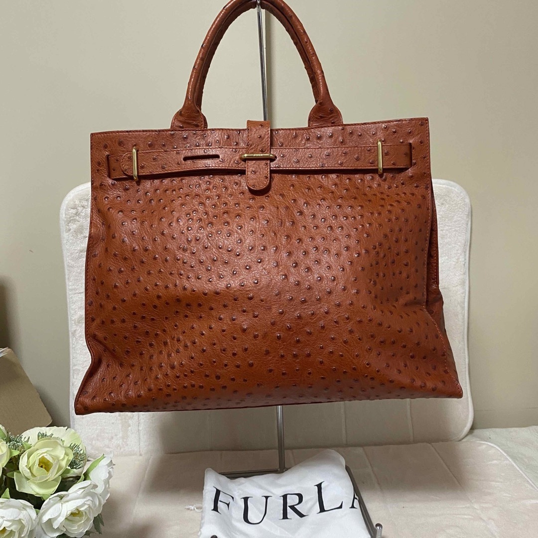 FURLA  フルラ　トートバッグ　オーストリッチ　オレンジ