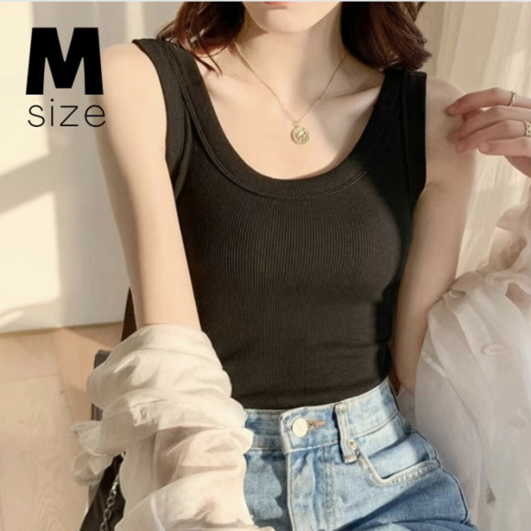シンプル ベーシック タンクトップ 黒 M カットソー キャミ