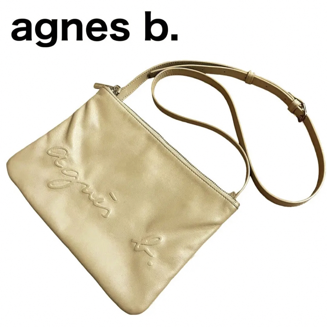 agnes b. VOYAGE ミニショルダーバッグ　サコッシュ　エンボス　本革