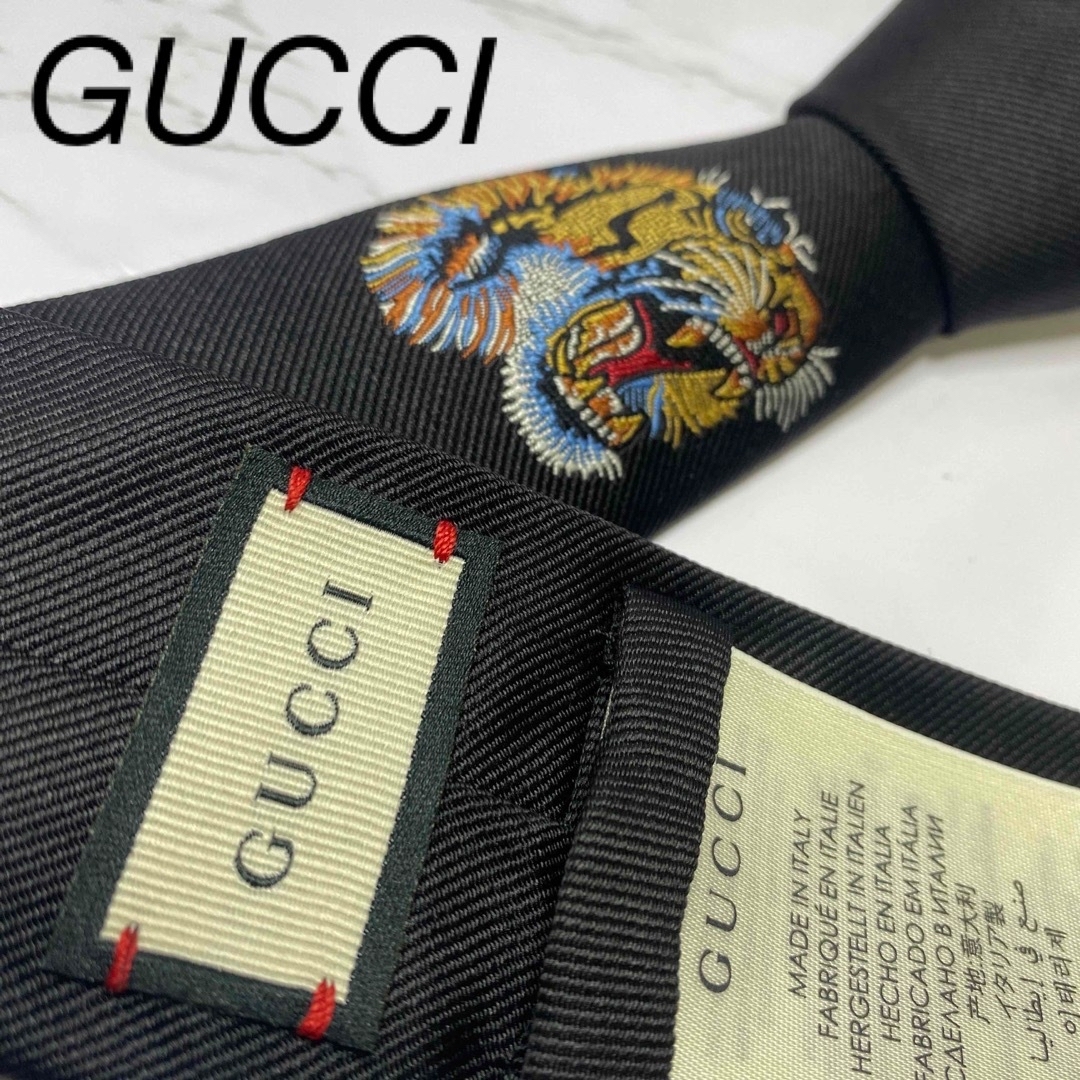 Gucci - 【極美品✨】GUCCI ネクタイ 虎 刺繍 ワンポイント 細身 高級