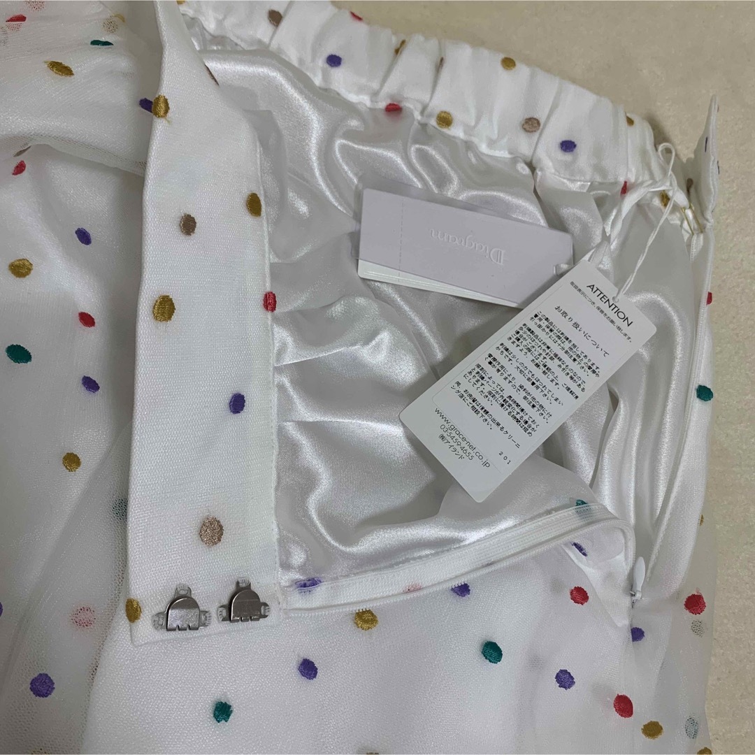 【新品タグ付】GRACE CONTINENTALドットギャザースカート 白 36