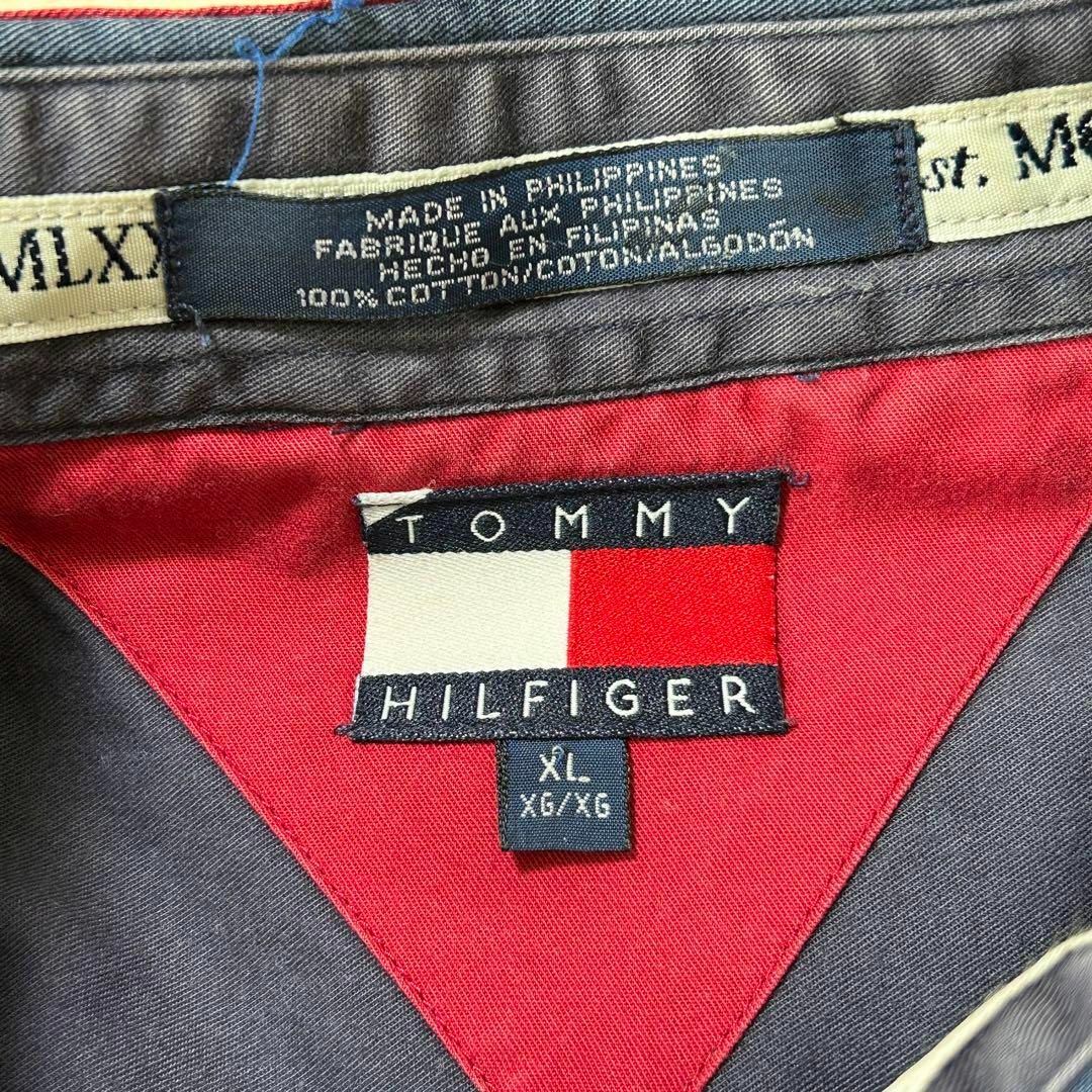 90s  トミーヒルフィガー　ＢＤシャツ　ツイル　Ｍ　大きめ　オールドトミー