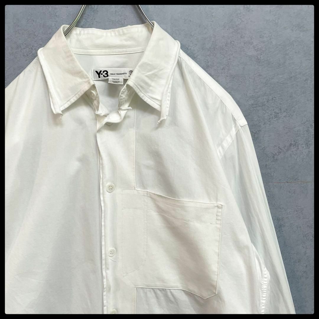 Y-3　ワイスリー　プリントロゴ　ポケット付き　切りっぱなし　長袖シャツ　白ひなの古着屋