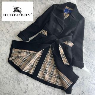 バーバリーブルーレーベル(BURBERRY BLUE LABEL)のバーバリーブルーレーベル　ウールアンゴラロングコート　裏地ノバチェック　黒　40(ロングコート)