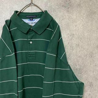 トミーヒルフィガー(TOMMY HILFIGER)のトミーヒルフィガー 長袖　ポロシャツ　ボーダー　メンズ　XL コットン　古着(ポロシャツ)