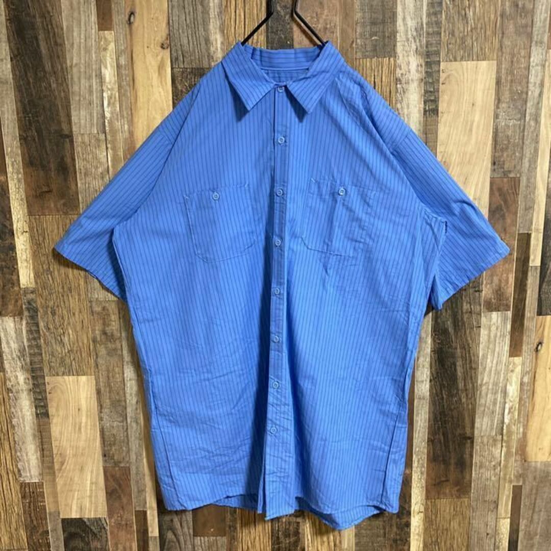レッドキャップ ブルー ストライプ ワークシャツ USA 90s 半袖 青