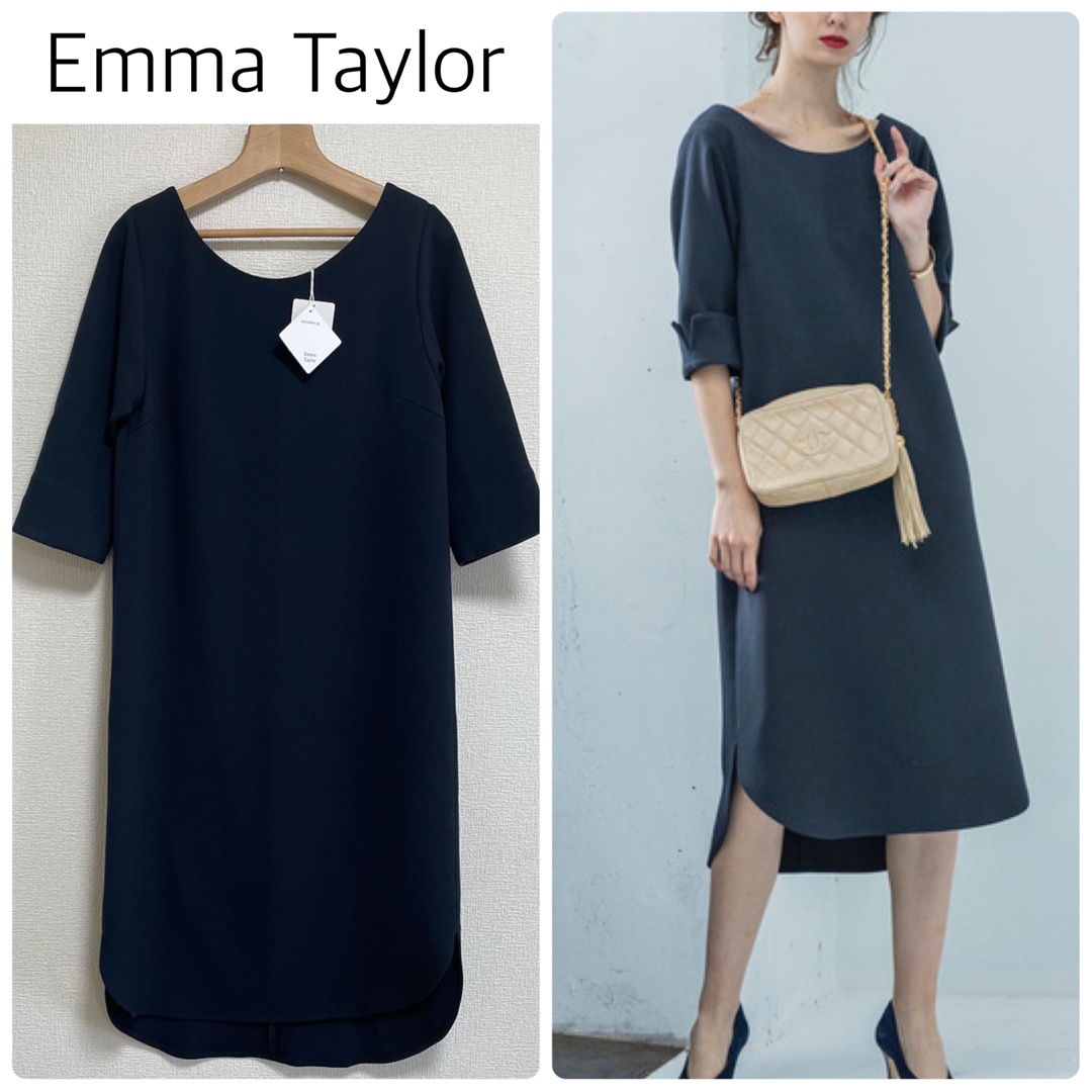 【新品タグ付】Emma Taylor バックVサックドレス　ネイビー　サイズ36