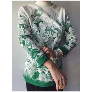 マルテ(Marte)の70s White Green Psychedelic Poly Top(Tシャツ/カットソー(七分/長袖))