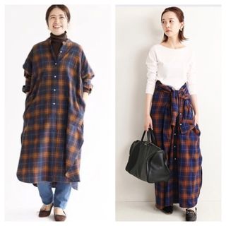 イエナ(IENA)の【美品】IENA イエナ チェックネルシャツワンピース　38(ロングワンピース/マキシワンピース)