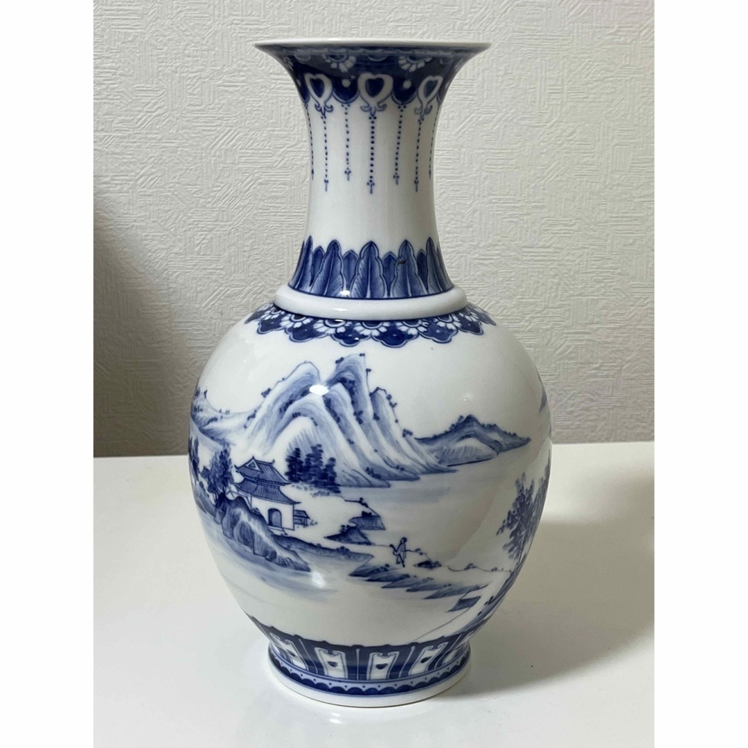 中国美術 李朝 景徳鎮 大清 古玩 山水 花器 染付 - 花瓶