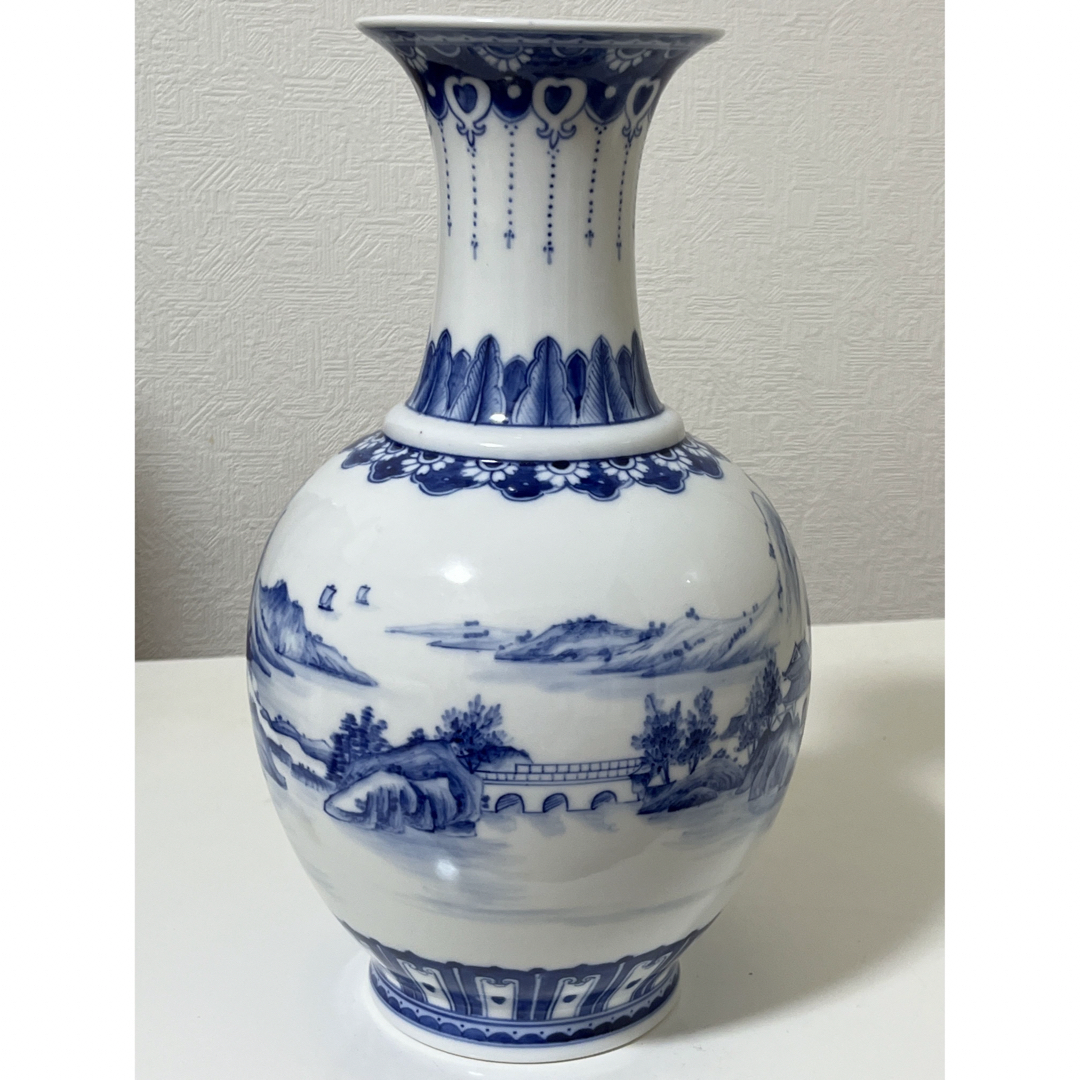 中国美術 李朝 景徳鎮 大清 古玩 山水 花器 染付-