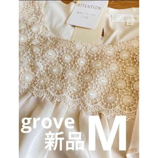 グローブ(grove)の新品【grove】カットソー 半袖 レース アイボリー M レディース(カットソー(半袖/袖なし))