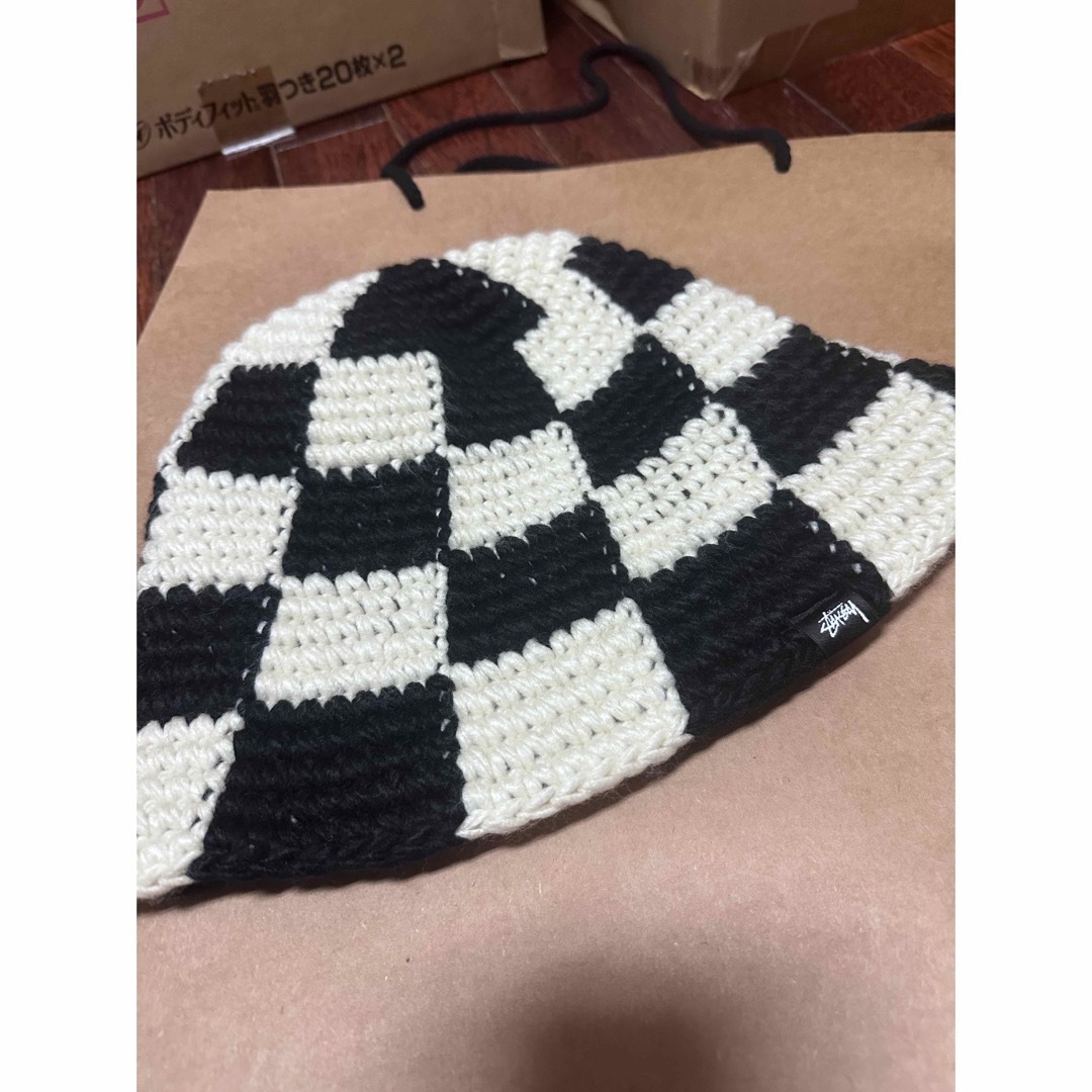 STUSSY   Stussy BUCKET HAT CHECKER KNIT 黒の通販 by ケンタ's