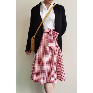 レディース ハーフスカート チェック柄 かわいい 大きい裾 人気 Lサイズ(ひざ丈スカート)