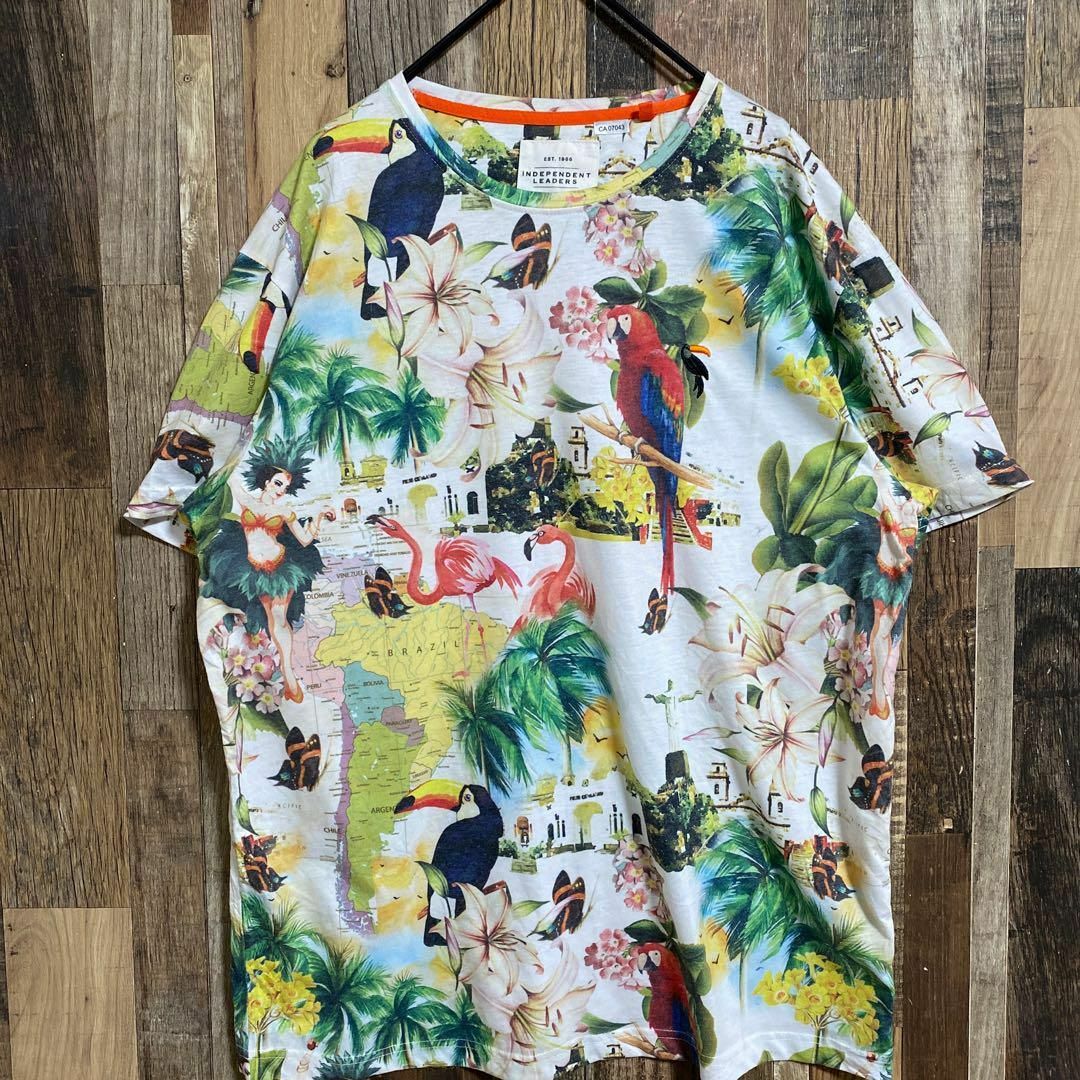 メンズ 半袖Tシャツ 総柄 カラフル 鳥 ビッグシルエットUSA古着 90s メンズ 半袖Tシャツ 総柄 カラフル 鳥 ビッグシルエットUSA 90s