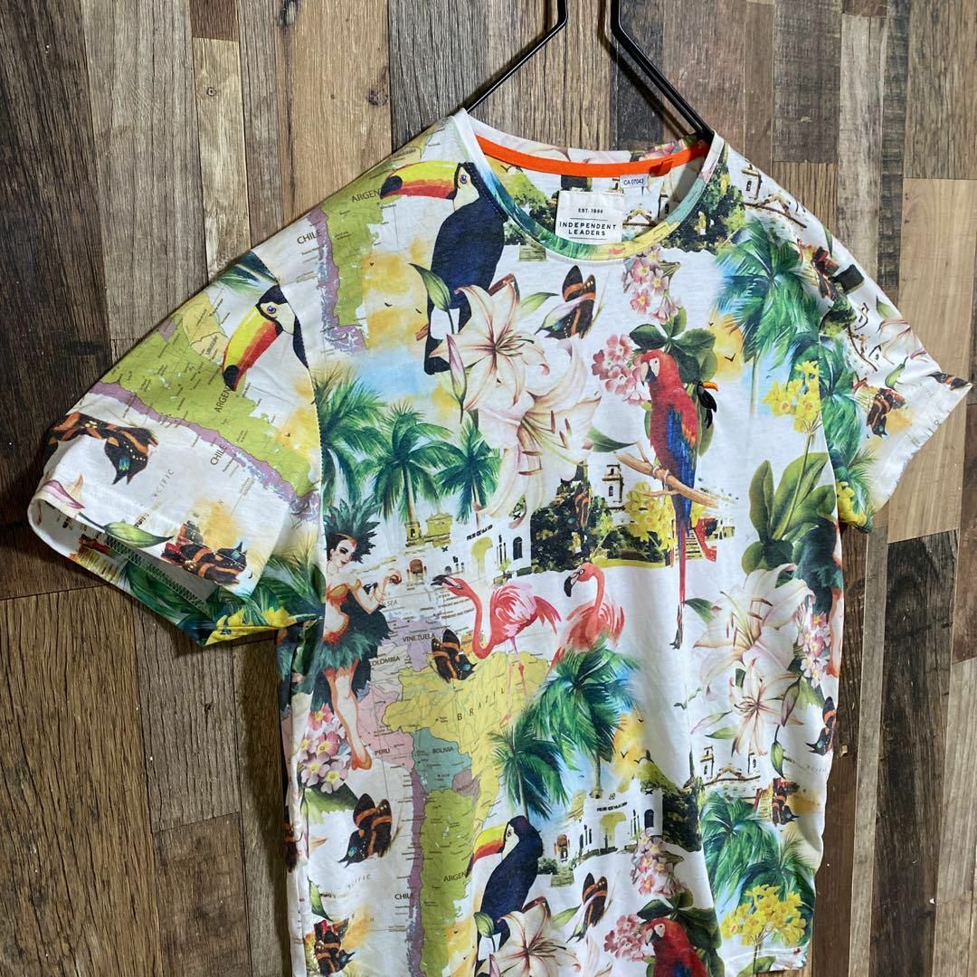 メンズ 半袖Tシャツ 総柄 カラフル 鳥 ビッグシルエットUSA古着 90s メンズ 半袖Tシャツ 総柄 カラフル 鳥 ビッグシルエットUSA 90s