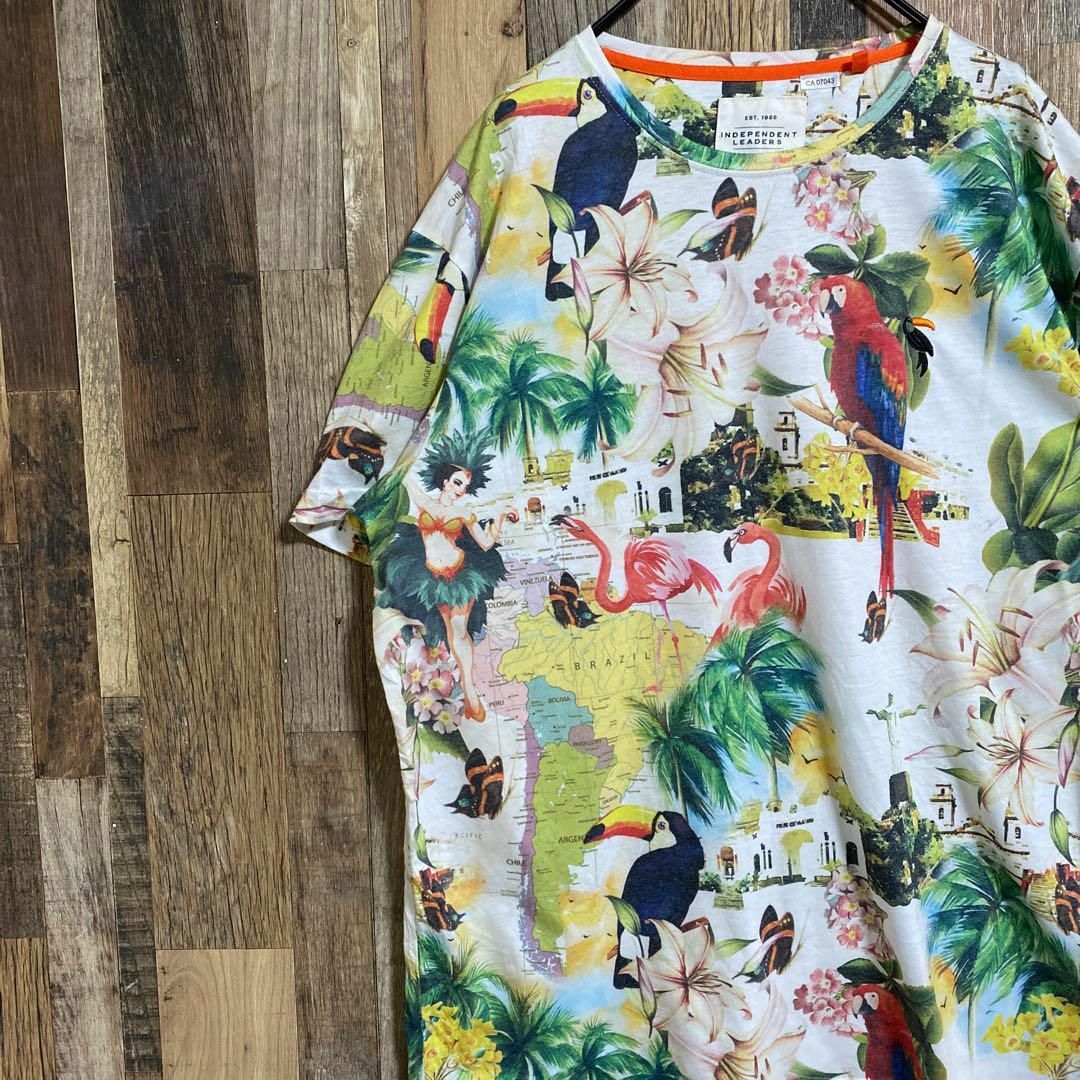 メンズ 半袖Tシャツ 総柄 カラフル 鳥 ビッグシルエットUSA古着 90s メンズ 半袖Tシャツ 総柄 カラフル 鳥 ビッグシルエットUSA 90s