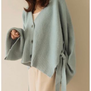 mideal 2way ribbon cardigan ブルーの通販|ラクマ