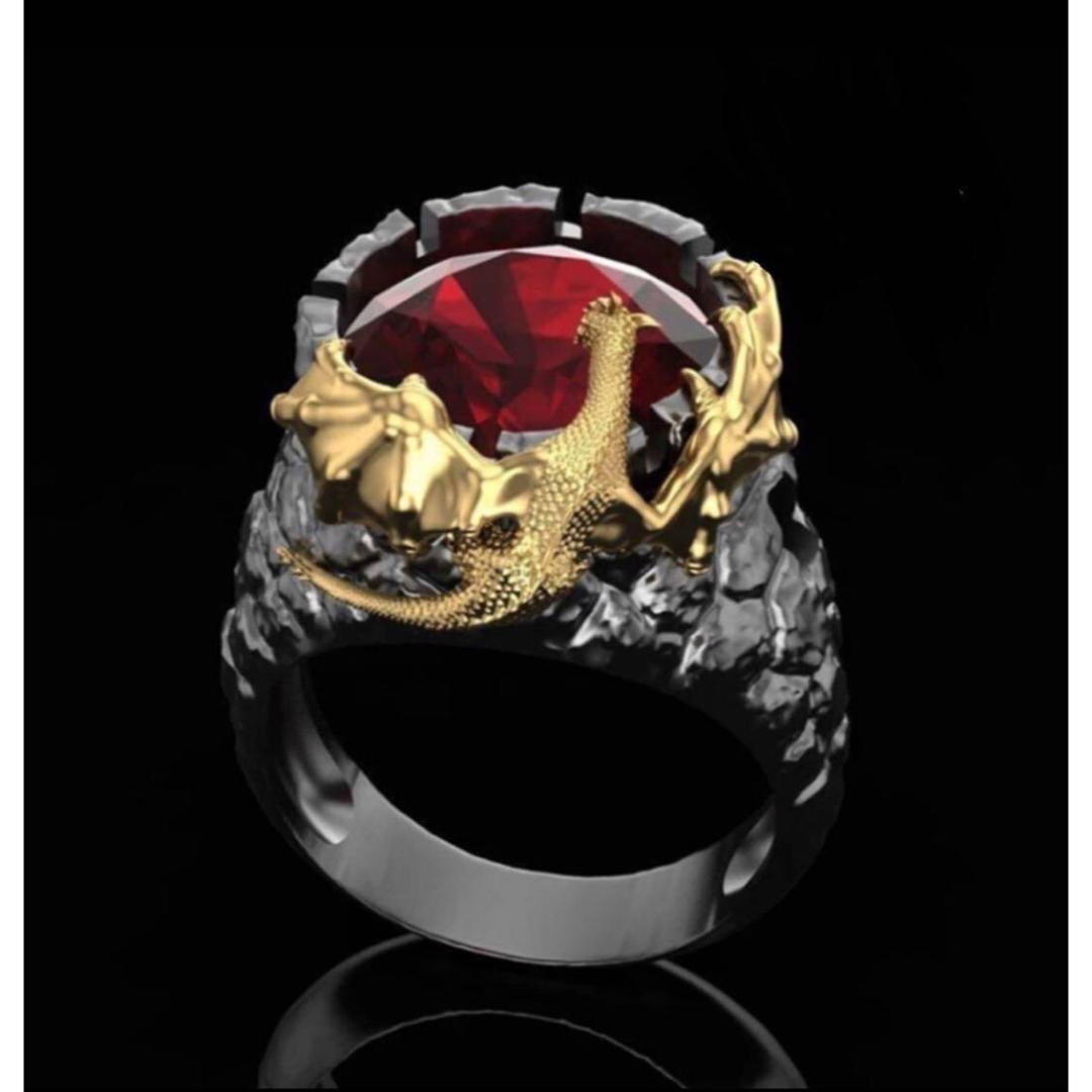 【A066】リング　メンズ　指輪　レッド　赤　龍　竜　ドラゴン　20号 メンズのアクセサリー(リング(指輪))の商品写真