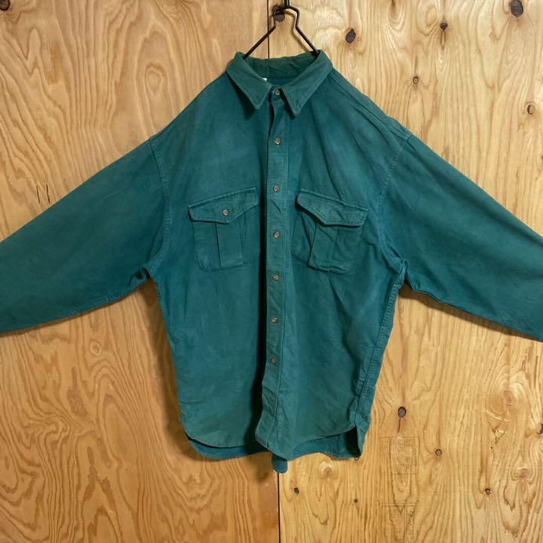 エディーバウアー グリーン スエード USA 90s 長袖 シャツ 緑 L