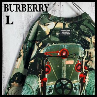 バーバリー(BURBERRY)の【人気Lサイズ】バーバリー☆総柄入りスウェット ティッシ期 バックロゴ 入手困難(スウェット)