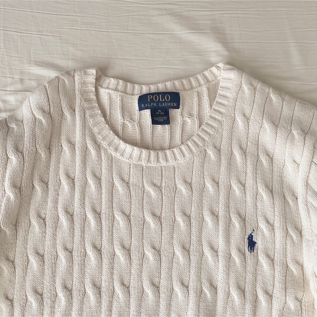 POLO RALPH LAUREN(ポロラルフローレン)のポロラルフローレン　コットンニット セーター XL ホワイト ゆったりサイズ レディースのトップス(ニット/セーター)の商品写真