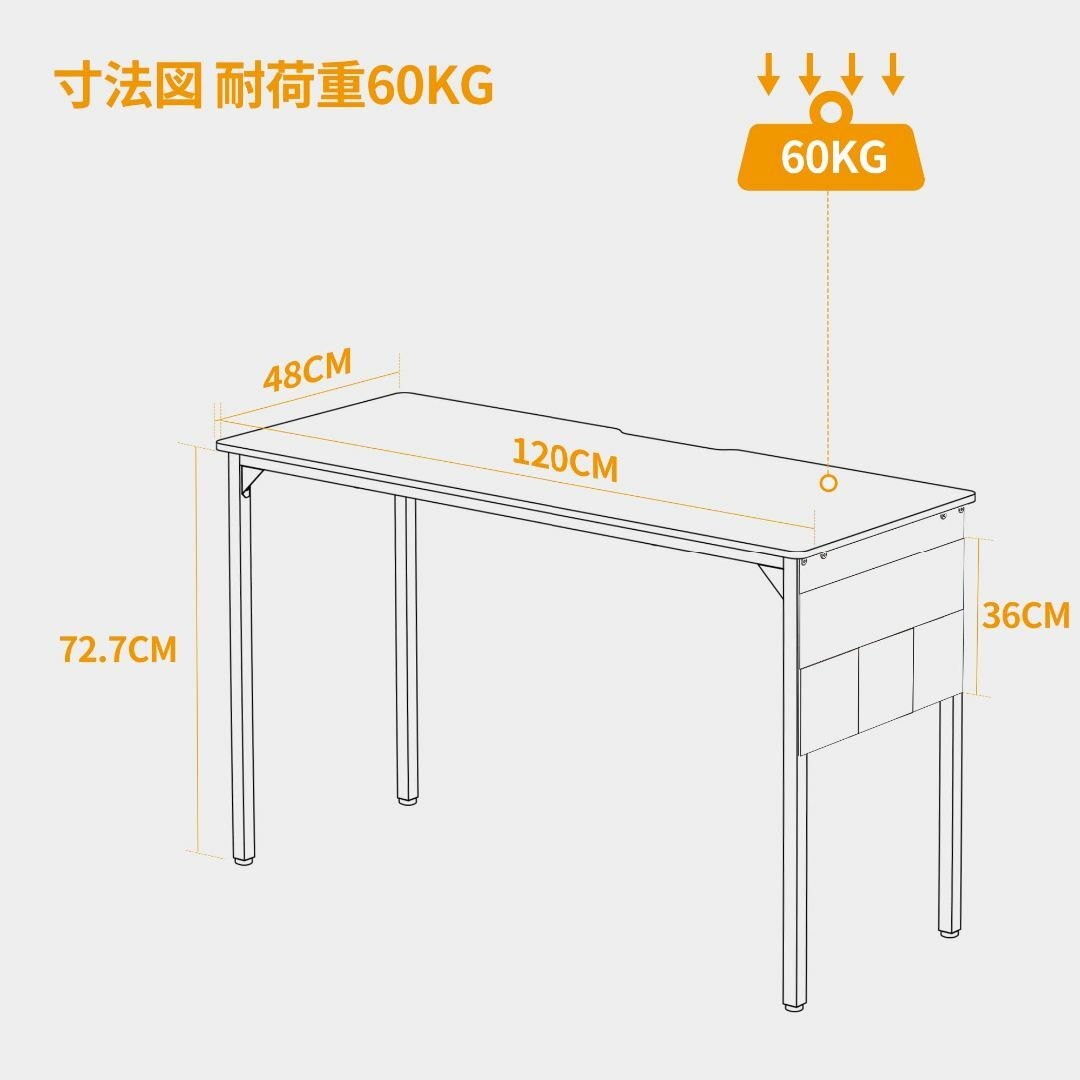 インテリア/住まい/日用品【色: ブラック】Cubiker デスク 勉強机 収納袋付き 組み立て簡単 頑丈