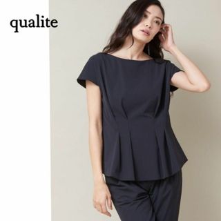 カリテ(qualite)のウエストタックで綺麗シルエット♪　ドルマンスリーブプルオーバー　M　ブラック(シャツ/ブラウス(半袖/袖なし))