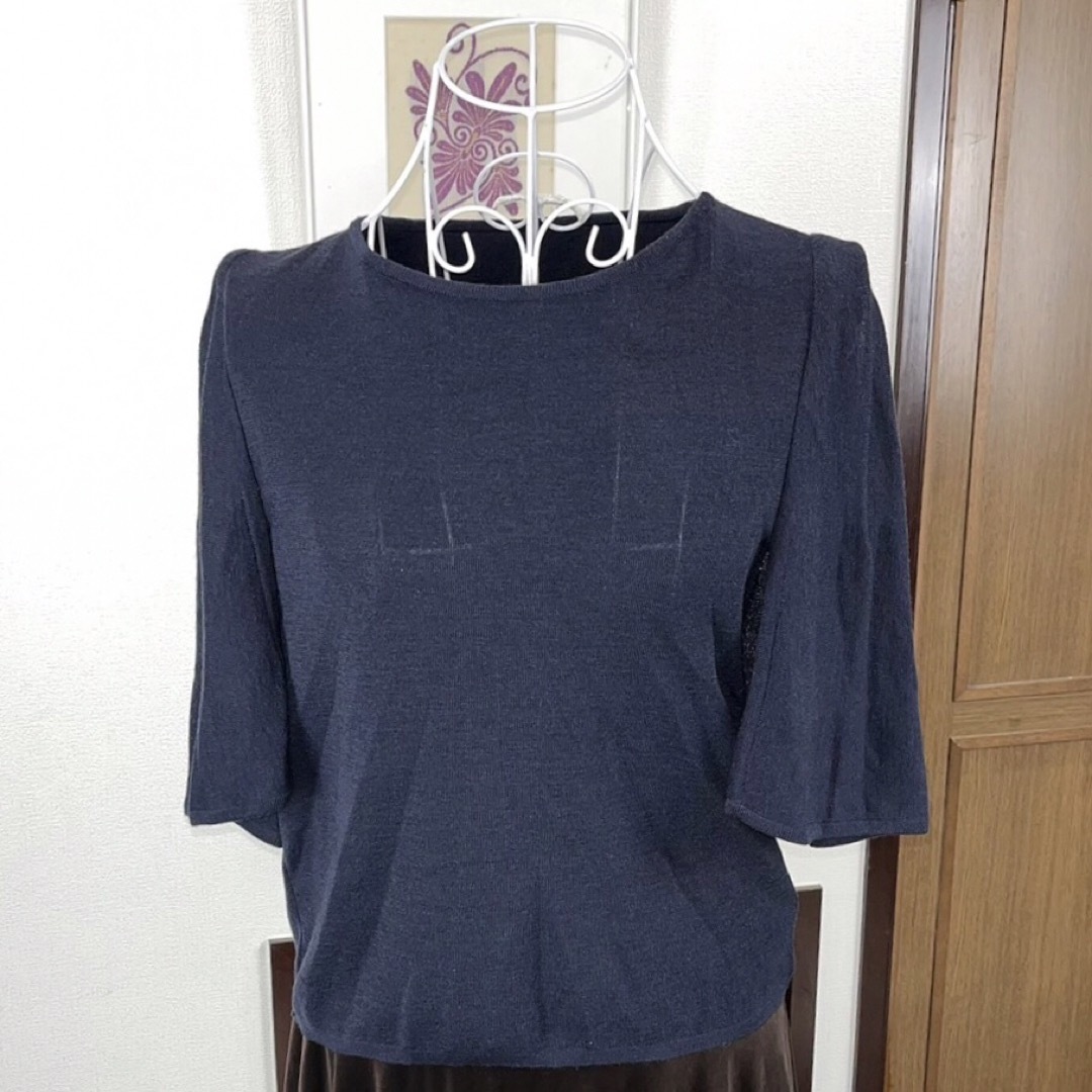 FOXEYフォクシー 半袖ニットトップス ブラウス 極美品 サイズ40 ネイビー | フリマアプリ ラクマ