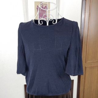 フォクシー(FOXEY)のFOXEY ニット　フォクシー 半袖ニット　トップス　極美品　40 ネイビー(シャツ/ブラウス(半袖/袖なし))