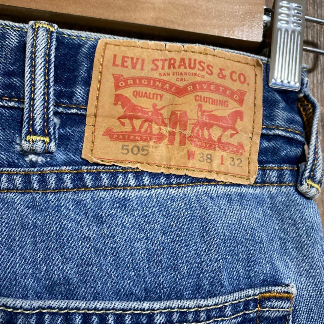 levis メンズ デニム パンツ 505 ストレート ロゴ ブルー USA