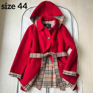 バーバリー(BURBERRY)の美品✨バーバリーロンドン 大きいサイズ 44 ベルト フーデットコート カシミヤ(ロングコート)