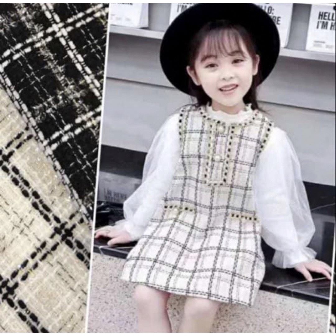 ♡ シャツツイード風ワンピース ♡ 90 白 セットアップ ベビー キッズの通販 by kurumi24shop|ラクマ