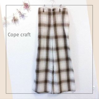 Copecraft／L／裏弱フリース　フェミニン大判チェック柄ハーフワイドパンツ(カジュアルパンツ)