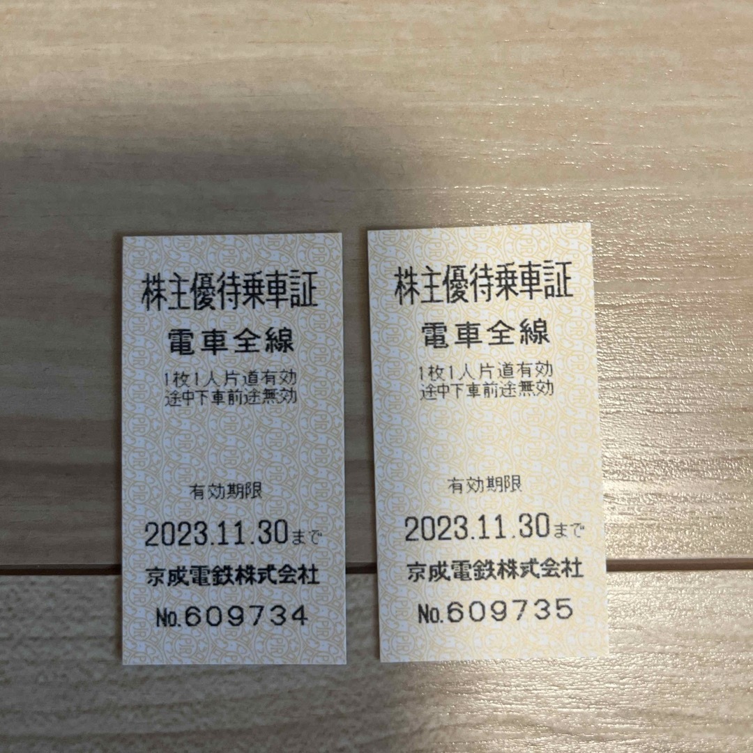 京成電鉄　株主優待乗車証2枚 チケットの乗車券/交通券(鉄道乗車券)の商品写真