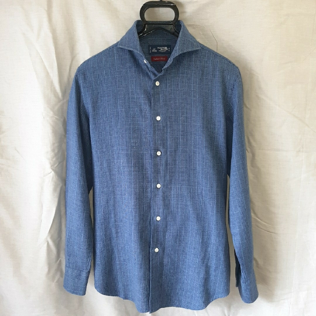鎌倉シャツ カシミア混ネルシャツ 39-83 ホリゾンタルカラー グレンチェック 4
