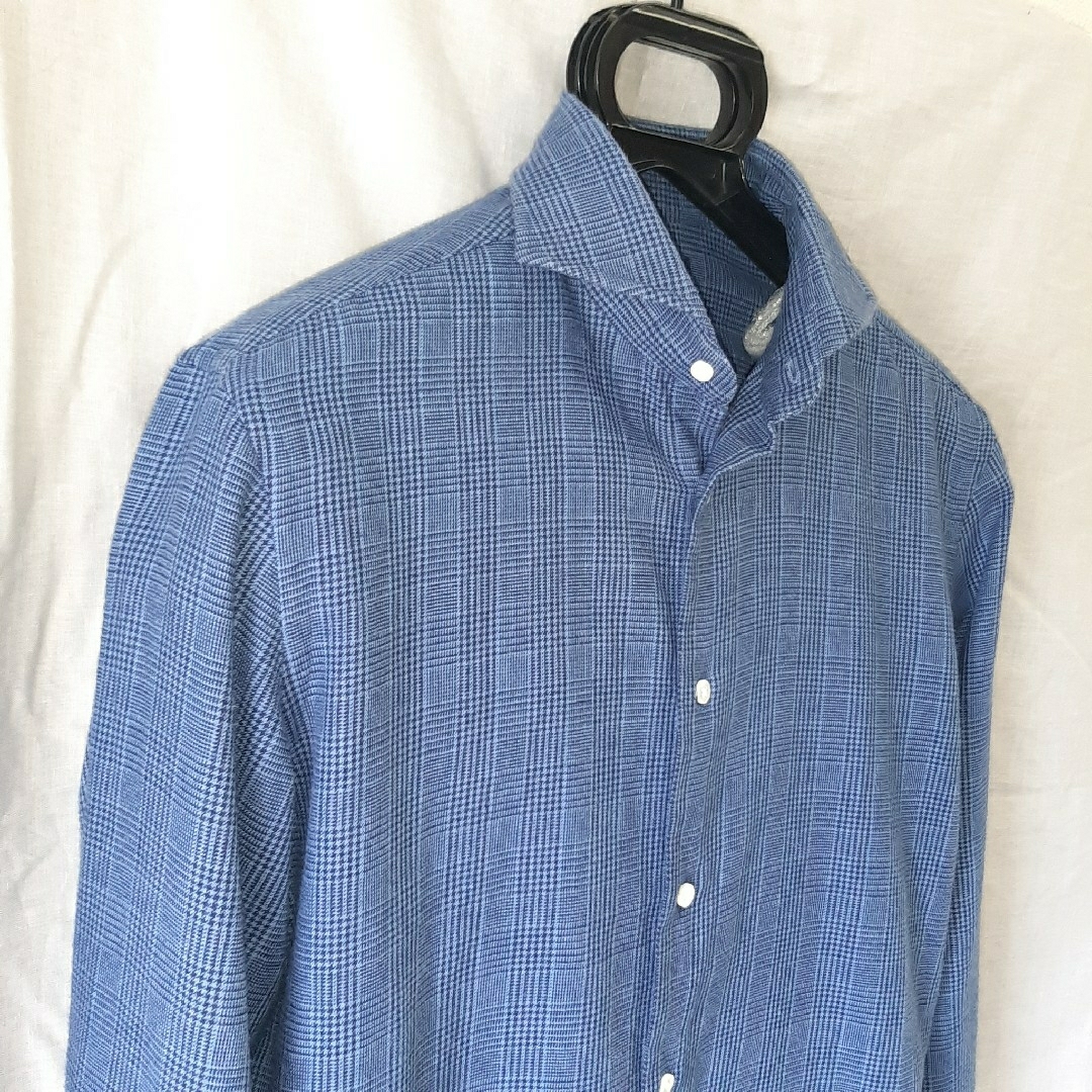 鎌倉シャツ カシミア混ネルシャツ 39-83 ホリゾンタルカラー グレンチェック 2