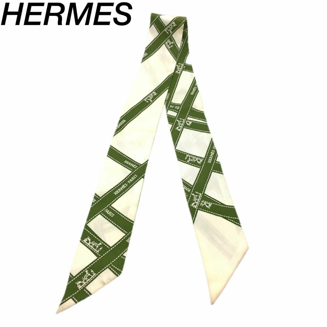 レディースHERMES ツイリー　馬　ボルデュック柄　リボン