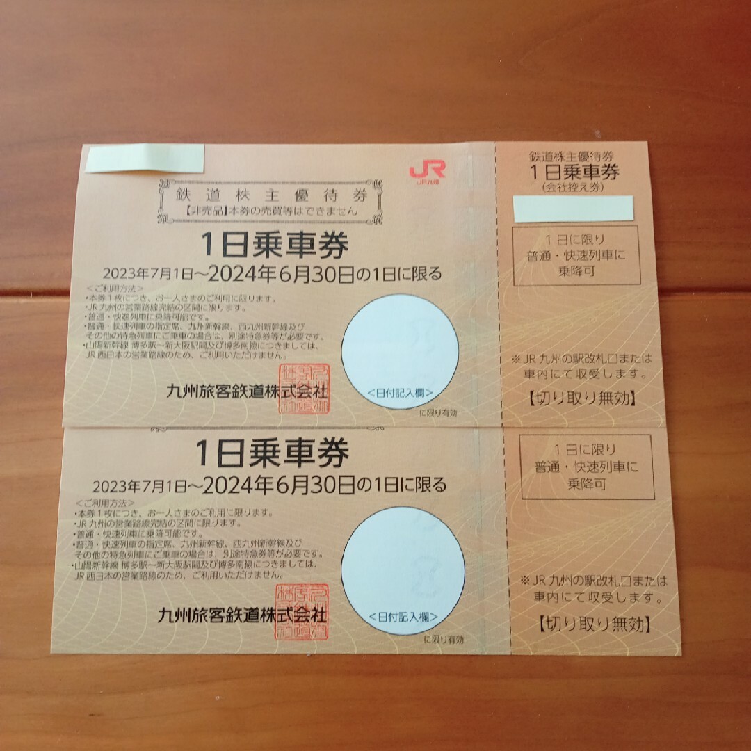 JR九州 株主優待 １日乗車券 5枚セット  2024年6月まで有効