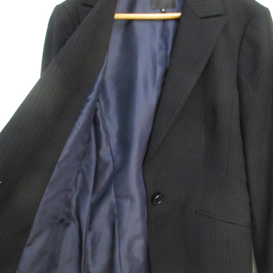 INDIVI(インディヴィ)のインディヴィ テーラードジャケット ミドル丈 総裏地 ストライプ柄 38 黒 白 レディースのジャケット/アウター(その他)の商品写真